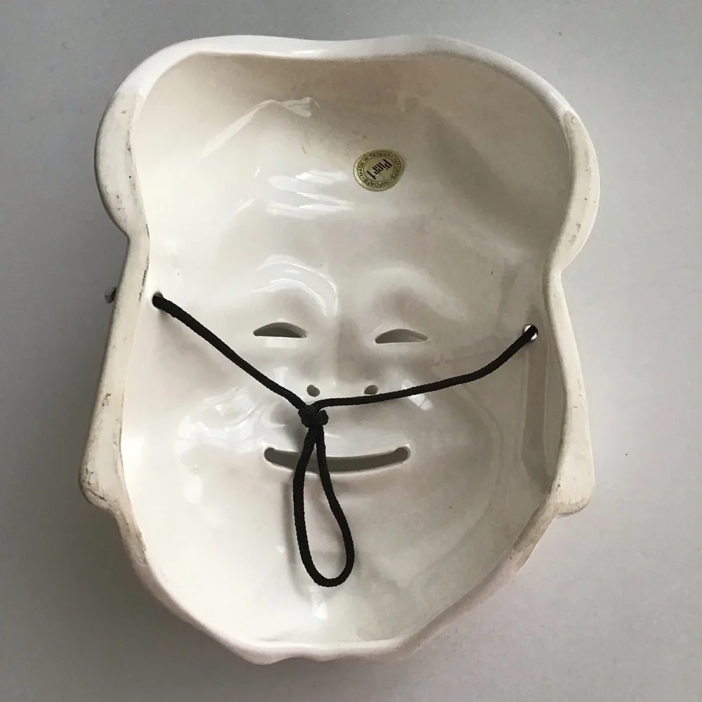 Pier One SET OF 3 White Ceramic Wall Art Masks Japanese Daikoku & Enosis Vintage